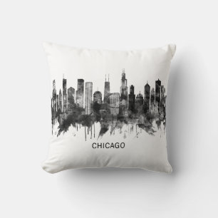 Chicago Illinois Skyline BW Kudde