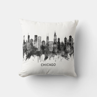 Chicago Illinois Skyline BW Kudde