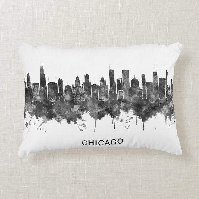 Chicago Illinois Skyline BW Prydnadskudde (Framsidan)