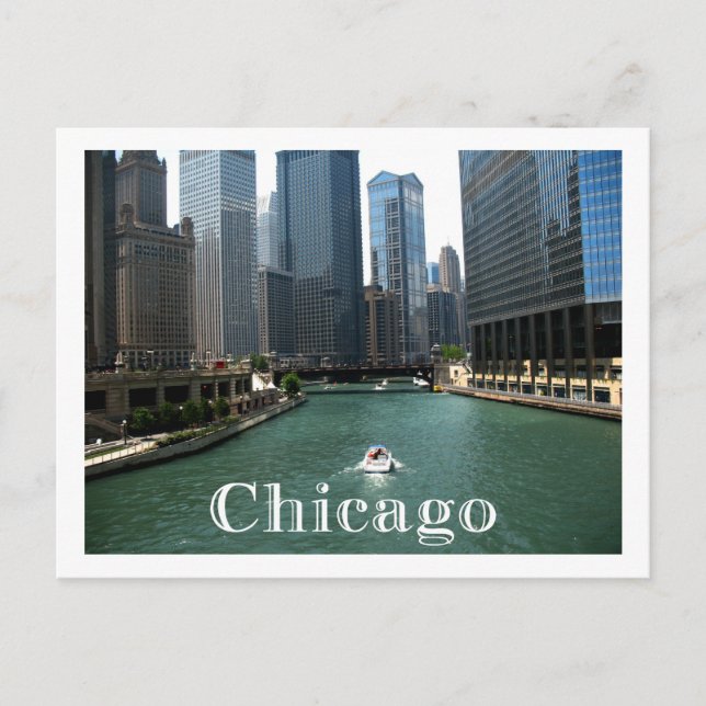 Chicago Illinois Skyline & Canal Travel Post Card Vykort (Framsida)