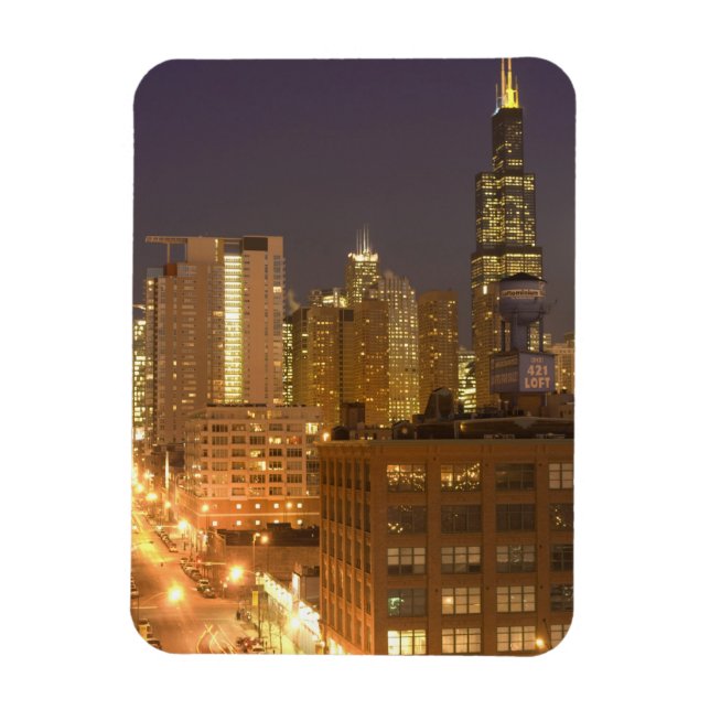 Chicago, Illinois, Skyline från Väster Loop på Magnet (Vertikal)