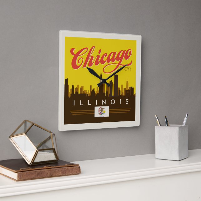 Chicago Illinois Skyline Fyrkantig Klocka (Kontor)