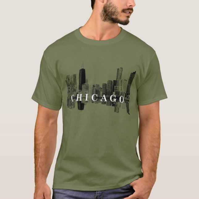 Chicago, Illinois skyline i svart T Shirt (Framsida)