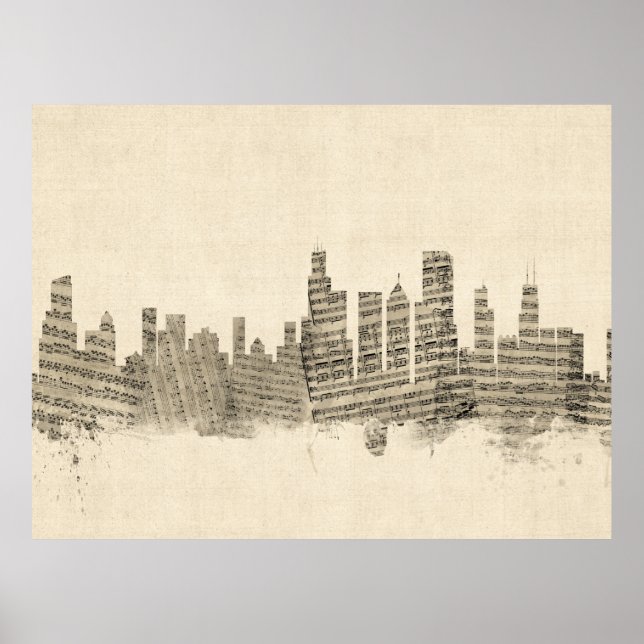 Chicago Illinois Skyline Lakan Music Cityscape Poster (Framsidan)