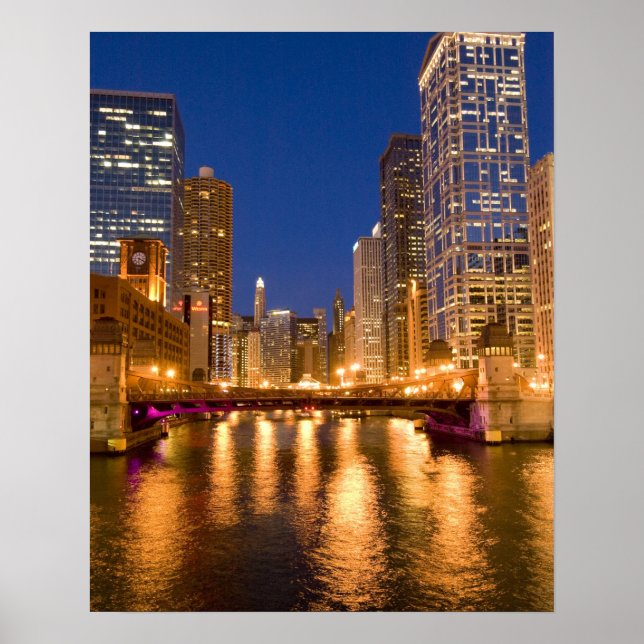 Chicago, Illinois, Skyline och Chicago River på Poster (Framsidan)