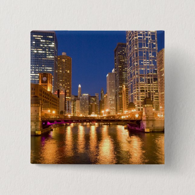 Chicago, Illinois, Skyline och Chicago River vid Knapp (Framsida)