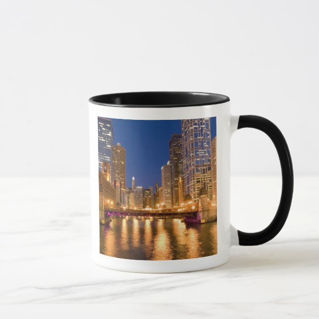 Chicago, Illinois, Skyline och Chicago River vid Mugg (Höger)