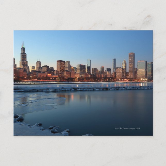 Chicago, Illinois skyline över ett fruset Sjö Vykort (Framsida)