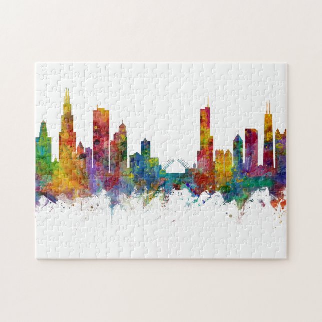 Chicago Illinois Skyline Pussel (Horisontell)