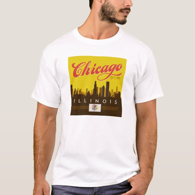 Chicago Illinois Skyline T Shirt (Framsida)