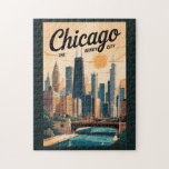 Chicago Illinois Skyline Travel Art Vintage Pussel<br><div class="desc">Tryckdesign för Chicagoreflektor. Chicago,  staden Illinois i Windy,  är berömd för sin ikoniska skylin,  världsarkitektur och för en levande kulturscen.</div>