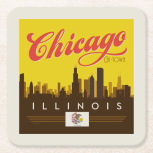 Chicago Illinois Skyline Underlägg Papper Kvadrat