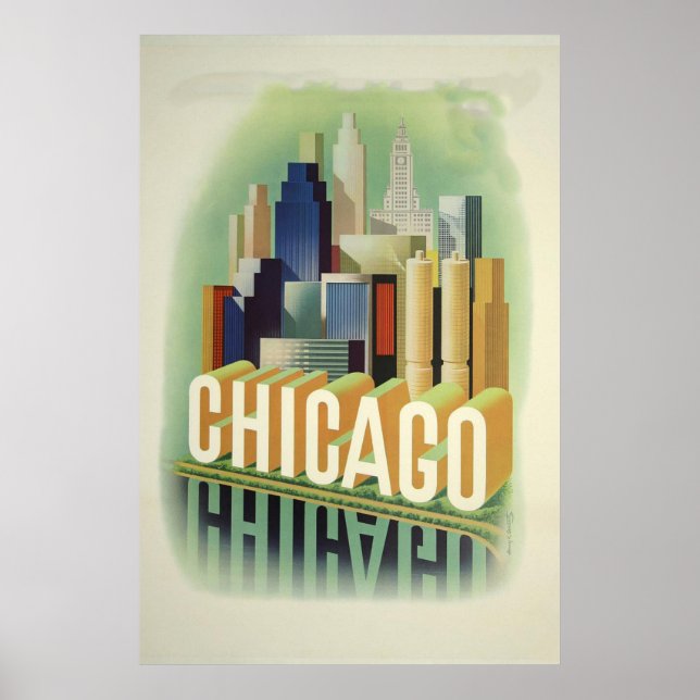 Chicago Illinois Skyline Vintage resor Poster (Framsidan)