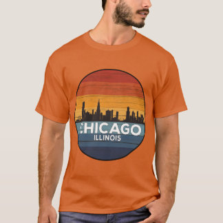 Chicago Illinois Skyline Vintage Sunset T Shirt