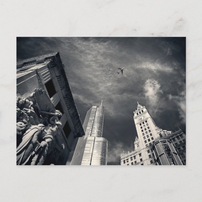 Chicago Illinois-Skyscraper i Black and White Vykort (Framsida)