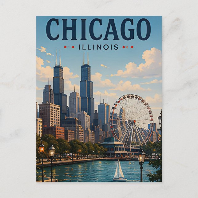 Chicago Illinois Stad Resa Flykt Vykort (Framsida)