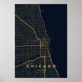 Chicago Illinois Stiliskt Karttryck | Modern Höjd Poster