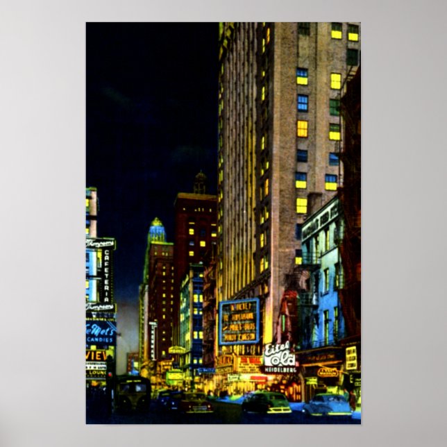 Chicago Illinois Street View på natten Poster (Framsidan)