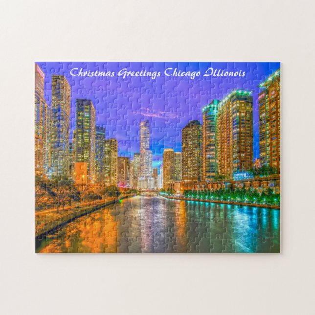 Chicago Illinois Streetscape. Jigszle Puzzle Pussel (Horisontell)