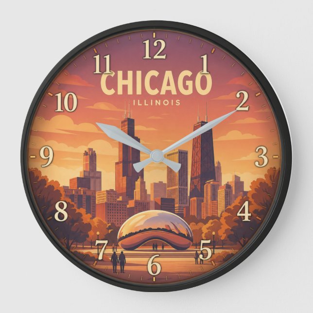 Chicago Illinois Sunset Skyline  Stor Klocka (Framsida)