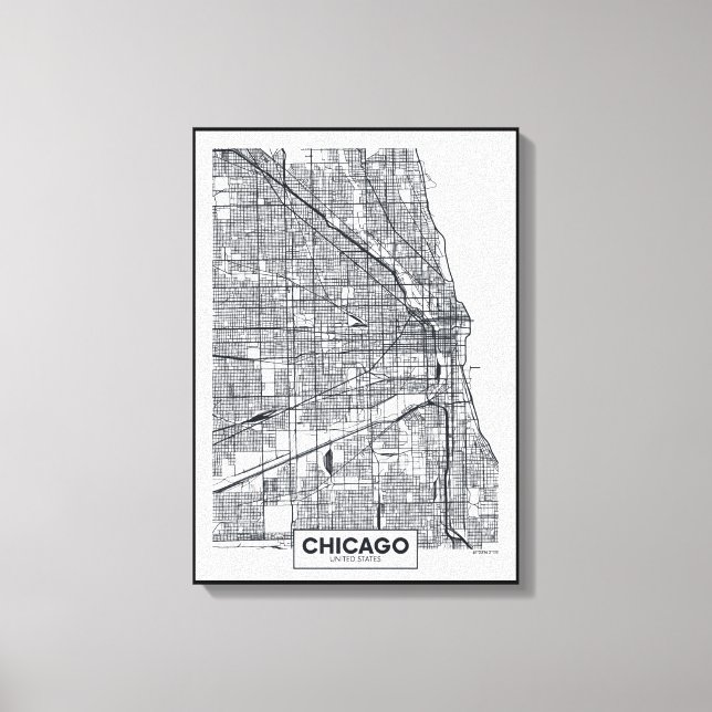 Chicago, Illinois | Svartvit Karta Canvastryck (Framsida)