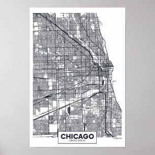 Chicago, Illinois   Svartvit Karta Poster