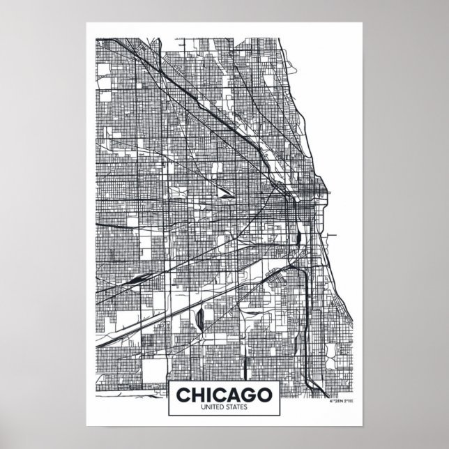 Chicago, Illinois | Svartvit Karta Poster (Framsidan)