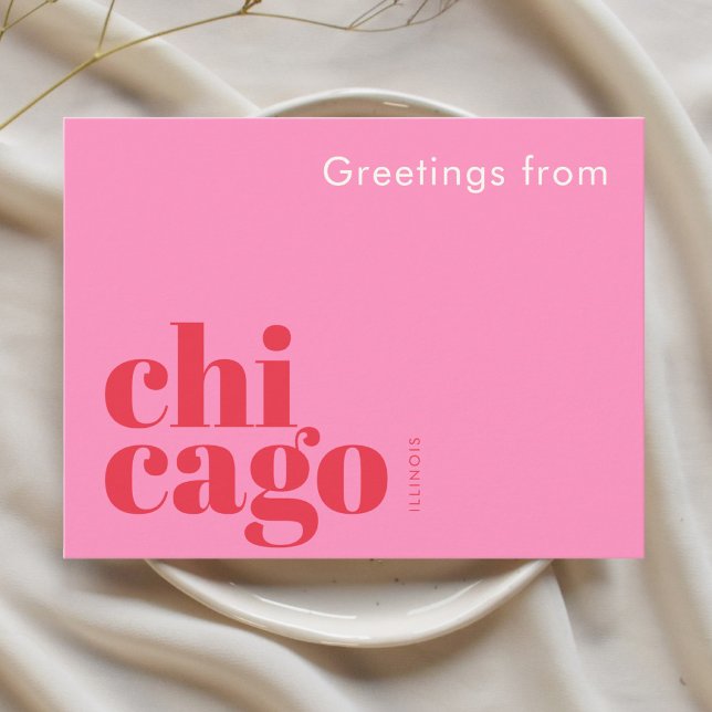 Chicago Illinois typografisk rosa  Vykort (Skapare uppladdad)