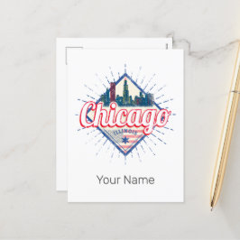 Chicago Illinois United Stater Retro Skyline USA Helg Vykort