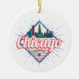 Chicago Illinois United Stater Retro Skyline USA Julgransprydnad Keramik
