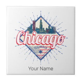 Chicago Illinois United Stater Retro Skyline USA Kakelplatta