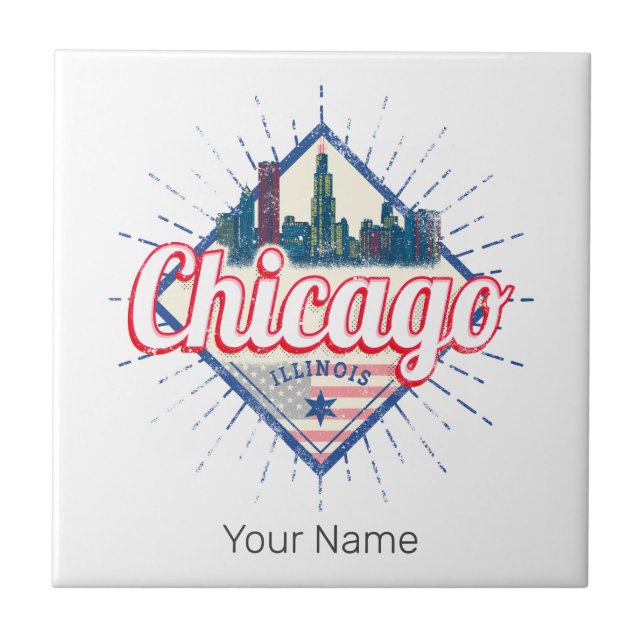 Chicago Illinois United Stater Retro Skyline USA Kakelplatta (Framsidan)