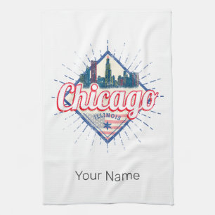 Chicago Illinois United Stater Retro Skyline USA Kökshandduk