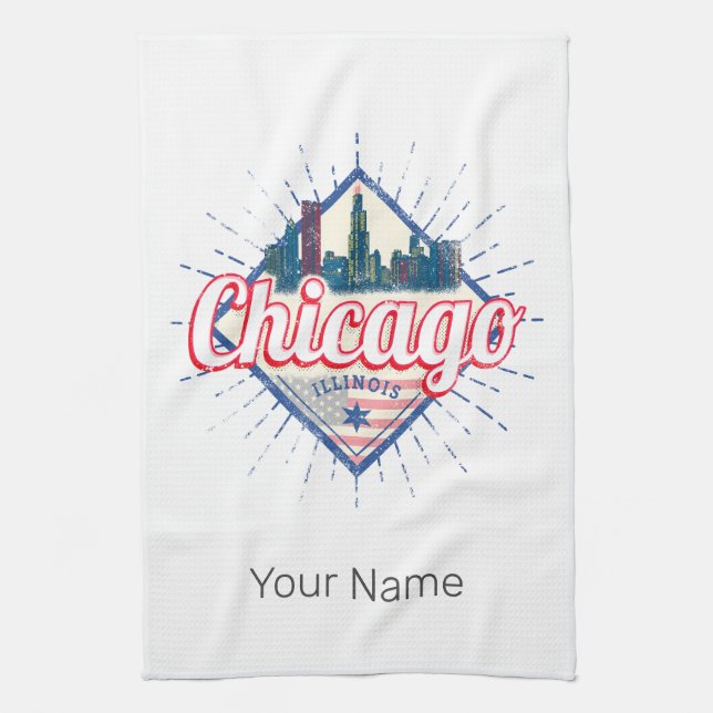 Chicago Illinois United Stater Retro Skyline USA Kökshandduk (Vertikal)