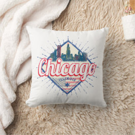 Chicago Illinois United Stater Retro Skyline USA Kudde