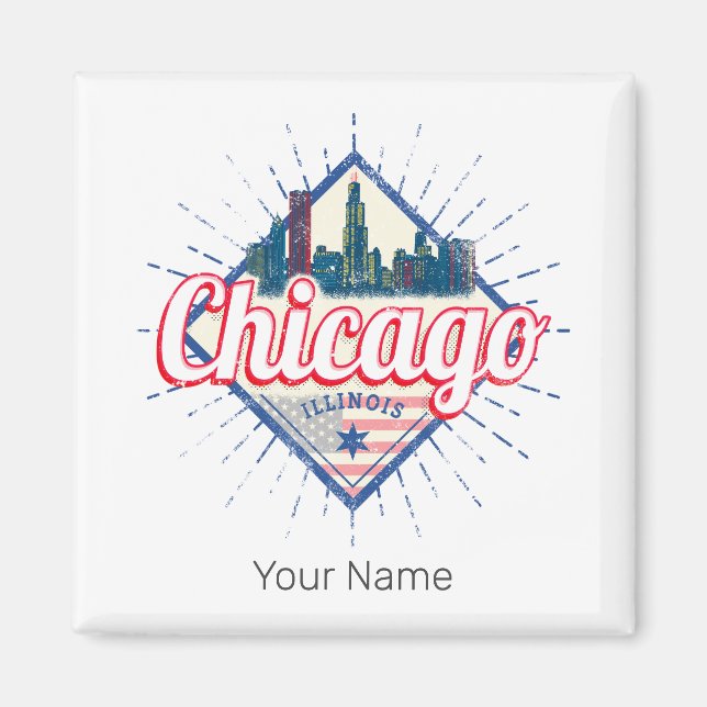 Chicago Illinois United Stater Retro Skyline USA Magnet (Framsidan)