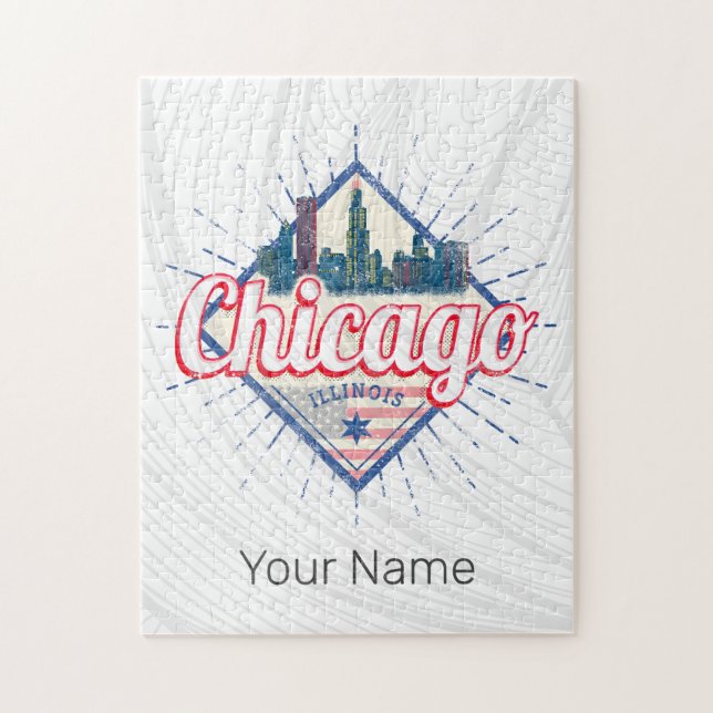 Chicago Illinois United Stater Retro Skyline USA Pussel (Vertikal)