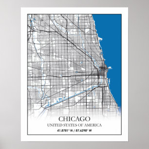 Chicago Illinois USA City Travel City Karta Poster