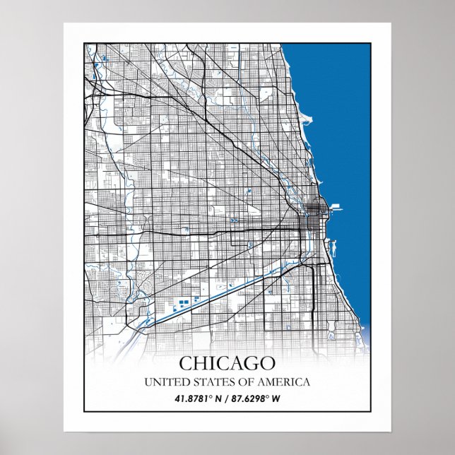 Chicago Illinois USA City Travel City Karta Poster (Framsidan)