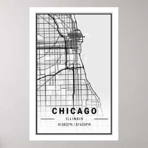 Chicago Illinois USA City Travel City Karta Poster