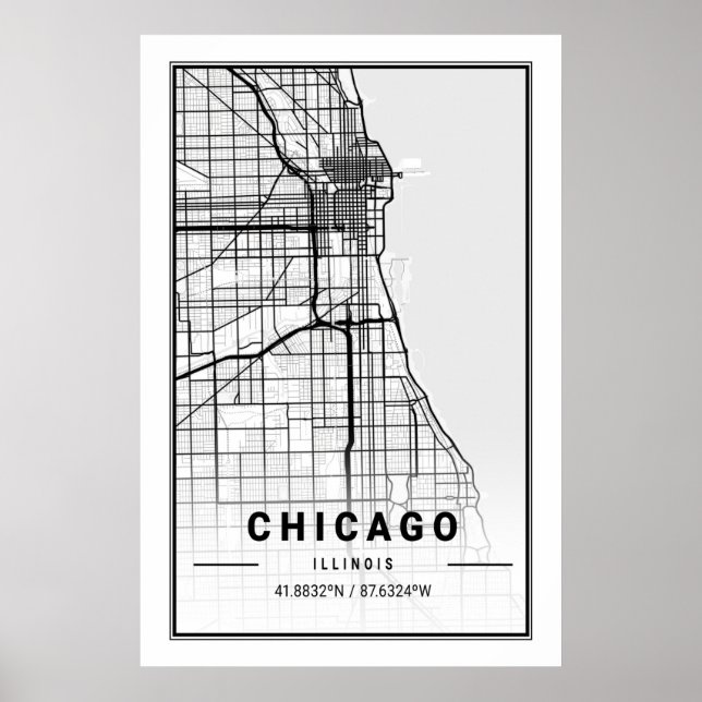 Chicago Illinois USA City Travel City Karta Poster (Framsidan)