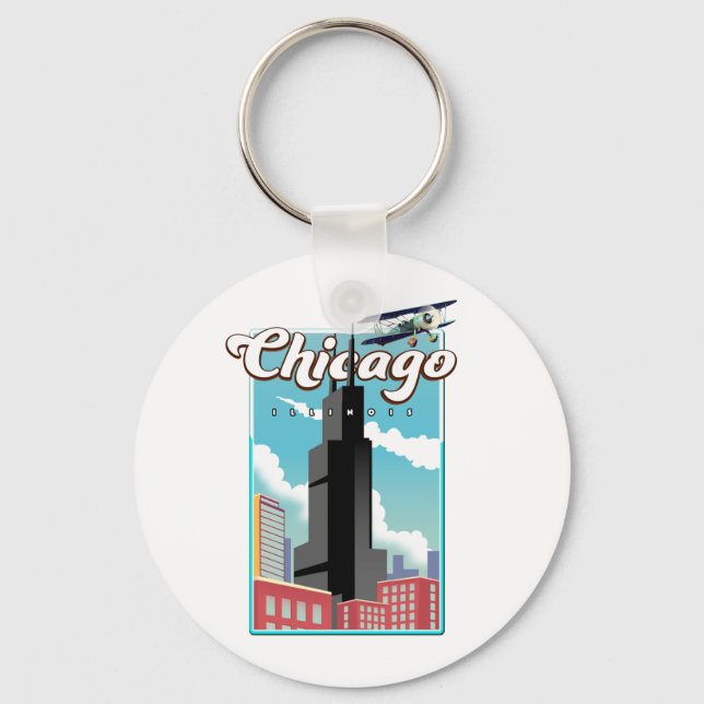 Chicago Illinois USA-reseaffisch Magnet Nyckelring (Framsida)