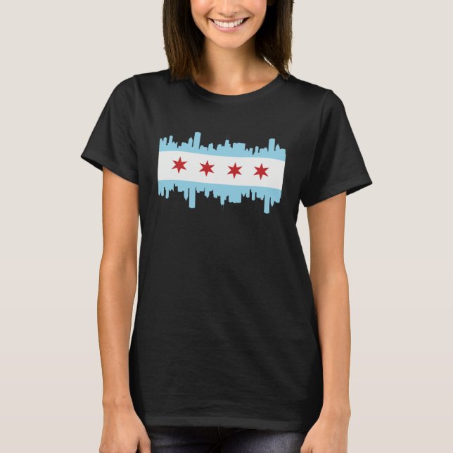 Chicago Illinois USA Skyline Silhouette Outline Sk T Shirt (Framsida)