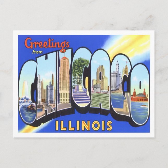Chicago, Illinois Vintage Big Brev Postcard Vykort (Framsida)