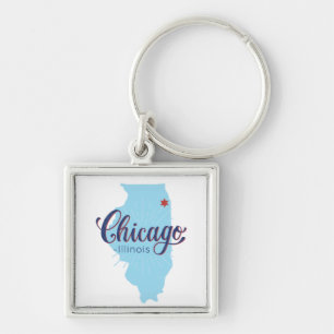 Chicago Illinois Vintage Karta Fyrkantig Silverfärgad Nyckelring