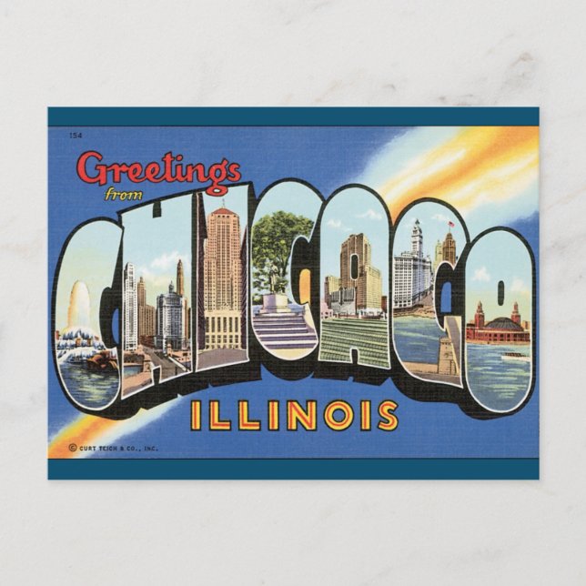 Chicago Illinois Vintage Postcard Vykort (Framsida)