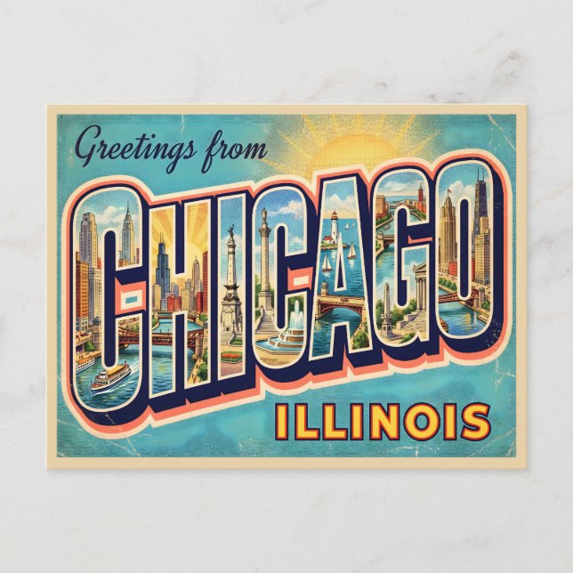 Chicago Illinois Vintage Resa Vykort (Framsida)