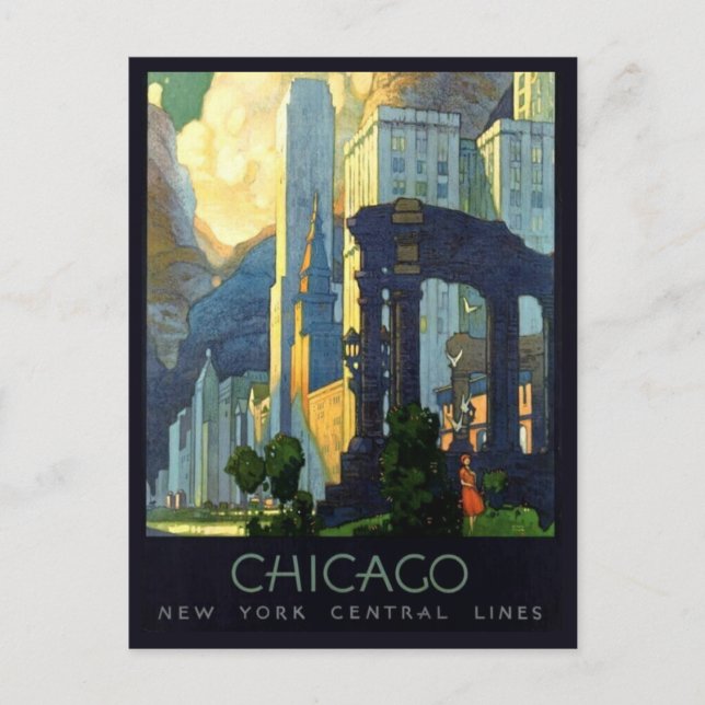 Chicago Illinois Vintage Reseskylt 1920-talet Vykort (Framsida)