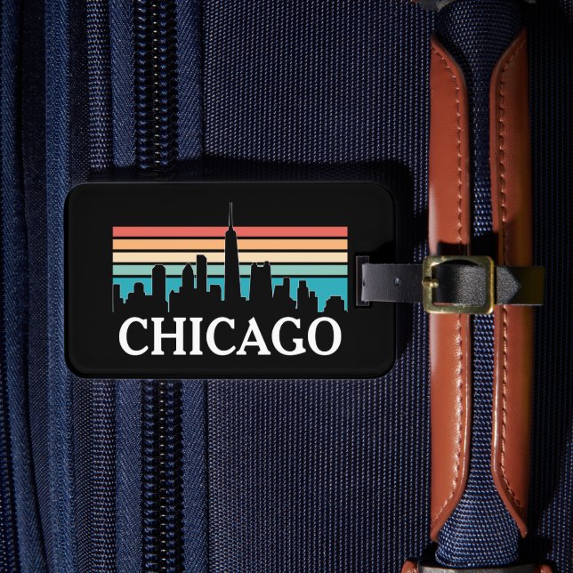 Chicago Illinois Vintage Retro Sunset Skyline Bagagebricka (Framsida Insitu 4)