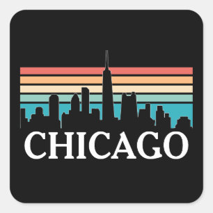 Chicago Illinois Vintage Retro Sunset Skyline Fyrkantigt Klistermärke